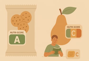 persona confundida con la calificación del Nutri-score al ver galletas nota A