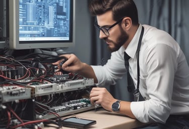An aerial view of a residential area featuring modern houses with red-tiled roofs, surrounded by lush green trees and waterways. The landscape includes a prominent golf course, creating a scenic and upscale neighborhood environment.