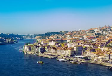 Vue du pont Dom Luis I sur la Ribera et le fleuve Douro