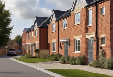 A large, modern building with a prominent red logo of a financial institution on its façade. The building has a geometric and industrial design, surrounded by other urban structures. A rooftop with various equipment and antennas can be seen, along with a cityscape in the background.