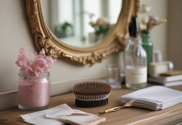 a mirror and a cupcake on a table