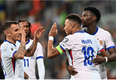 a group of soccer players are congratched to each other