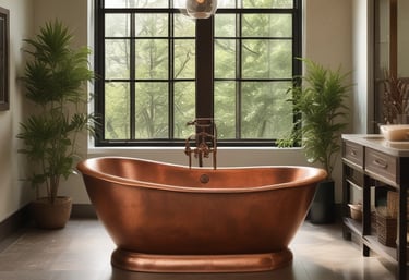 An artisanal display with intricately designed metal plates featuring elaborate engravings, ornate boxes, and various traditional items. The arrangement also includes small pyramidal souvenirs and mugs with decorative motifs, set against a glass shelf backdrop.