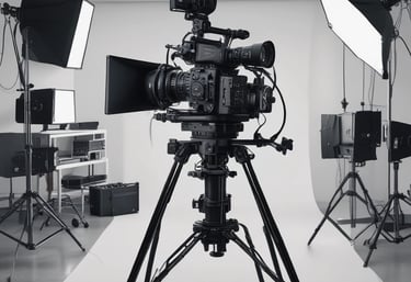 A behind-the-scenes shot of a film production in action.