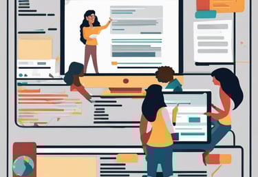 digital marketing artwork on brown wooden surface