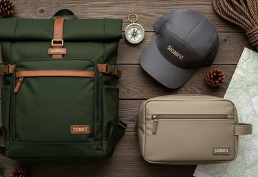 Tas ransel dan aksesoris outdoor dari kain kanvas SIGNIFO warna Hijau TNI, Khaki, dan Abu.