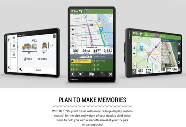 Garmin RV 1095 displaying an RV-safe route, considered one of the best RV GPS 2025 options.