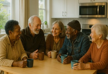 a group of people sitting around a table