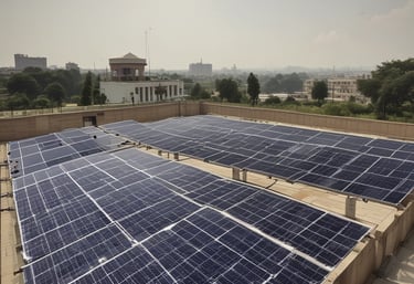 A solar panel installation at a large organization in Jharkhand.