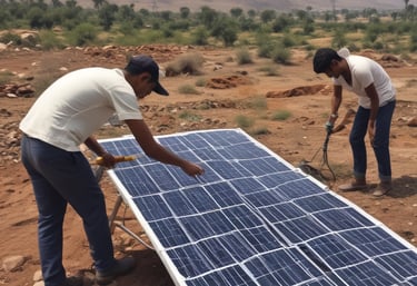 A technician installing solar panels on a commercial building.