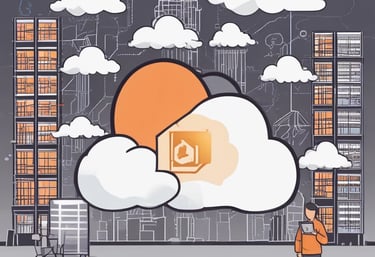 A team of professionals collaborating over cloud infrastructure diagrams in a modern office.