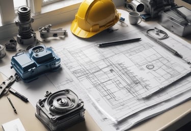 Four men in business attire are engaged in a discussion around a table. One man appears to be explaining something while pointing at some documents in front of them. The others are listening attentively, and one holds a pen and a mobile device. The setting is a plain office environment.
