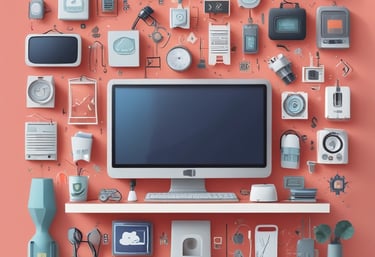 An assortment of kitchen accessories and tech essentials.