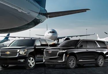 Black SUV at private airport terminal