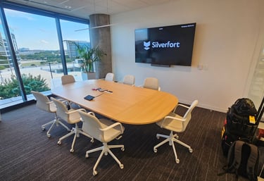 Corporate office video meeting room with Neat brand video conferencing bar - Metroplex Smart Homes