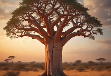 Various wellness and beauty products, including oils in bottles, a bowl of oil, dried flowers, crystals, a smudge stick, and a small dish of cream, are arranged aesthetically on a light surface. The scene is decorated with colorful flowers and herbs.