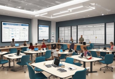 An illustration of technology integration in a classroom setting.