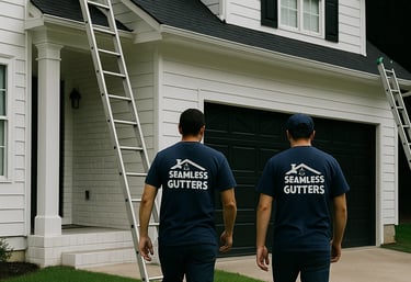 Professional seamless aluminum gutter installation.