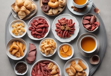 A vibrant display of fresh seafood and produce sourced from local farmers.