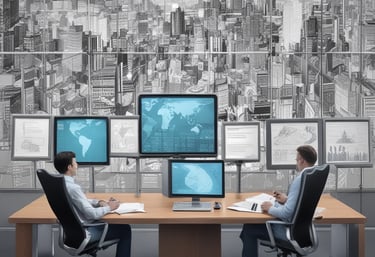 A modern workspace with technology and design elements.