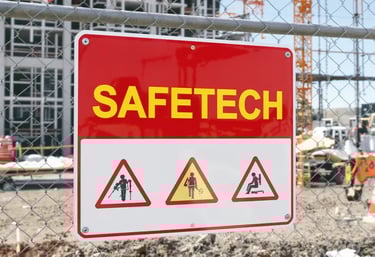 Construction site safety signboard with hazard icons – SignageBoard.ae