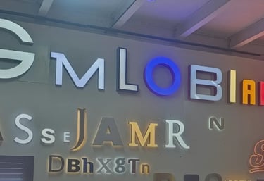 A couple of 3D front and back illuminated letters shown as Customer Signage Board example