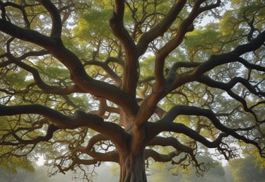 A family tree illustration with branches and leaves representing ancestry.