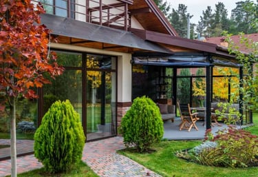 a house with a patio area