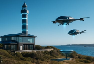 a lighthouse tower with a lighthouse and a lighthouse in the background