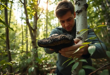 a person holding a chaga mushroom