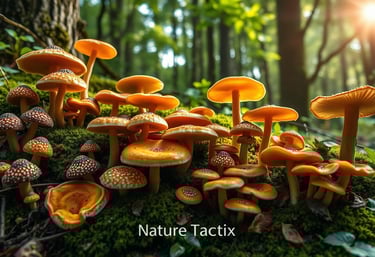 Wild medicinal fungi in a lush forest setting