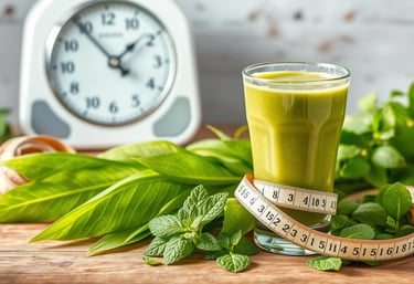 green smoothie with moringa leaves around it
