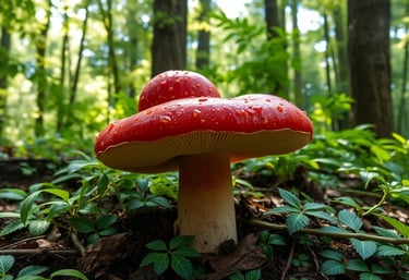 Reishi mushroom in a serene forest setting