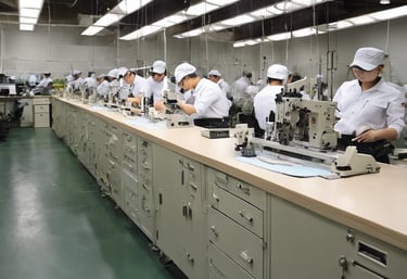 woman wearing face mask near industrial machine