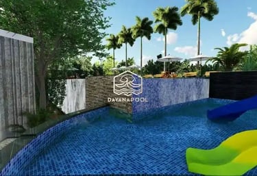 Contoh Desain 3D kolam renang indor.