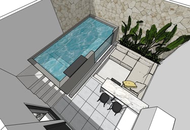 Contoh Desain 3D kolam renang indor.