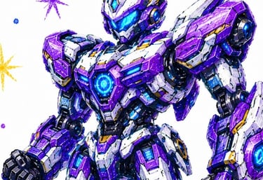 Robot futurista morado que refleja innovación, retos y competencia.