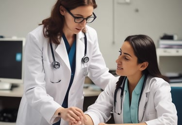 A diverse group of people smiling and interacting in a supportive healthcare setting.