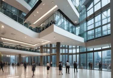 A professional team conducting maintenance in a modern commercial building.