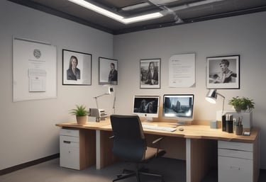 A modern engineering office with advanced technology with an aircraft engine