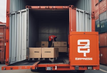 A modern moving truck parked in front of a house, ready for loading.