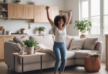 A warm, inviting photo of Janae Banks smiling gently, surrounded by soft cream, teal, and gold accents.