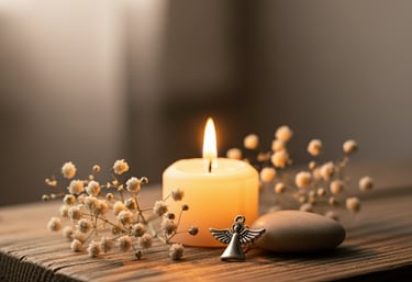 a lit candle with a small angel figure symbolizing a pregnancy loss