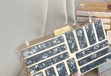 metal clutch bag with acrylic shell sheets