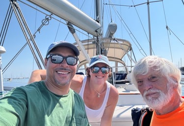 Captain and students on custom sailboat charter lesson in Dartmouth MA