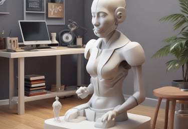 A blurred toy figure stands facing a smartphone screen filled with app icons, creating a surreal effect. The apps appear stretched and give a sense of being drawn towards the screen.
