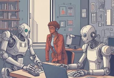 a robot - like robot with a woman in a red jacket