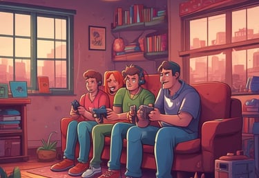 a group of people sitting on a couch in a living room