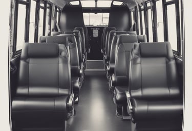a bus with seats and seats in the middle