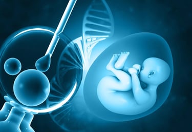 A close-up of a fertility expert handling embryos in a high-tech IVF laboratory.